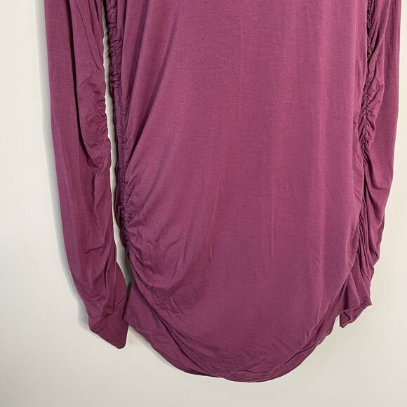 Soft Surroundings Top Women's Large Blouse Mock Neck Ruched Plum Purple Stretch - Picture 4 of 7